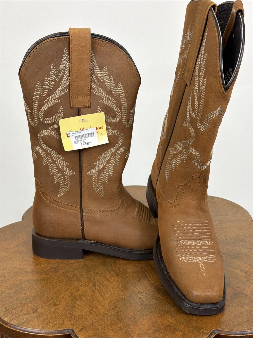 NWT Masterson Brown Stitch Details Square Toe Western Boot Mens Size 7.5 Mexico